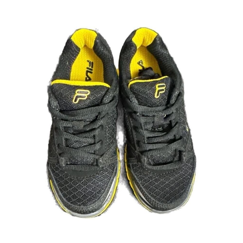 Fila Synergy Boy's Running Shoes Black / Lemon / Dark Silver $54.99 Kids Size 12